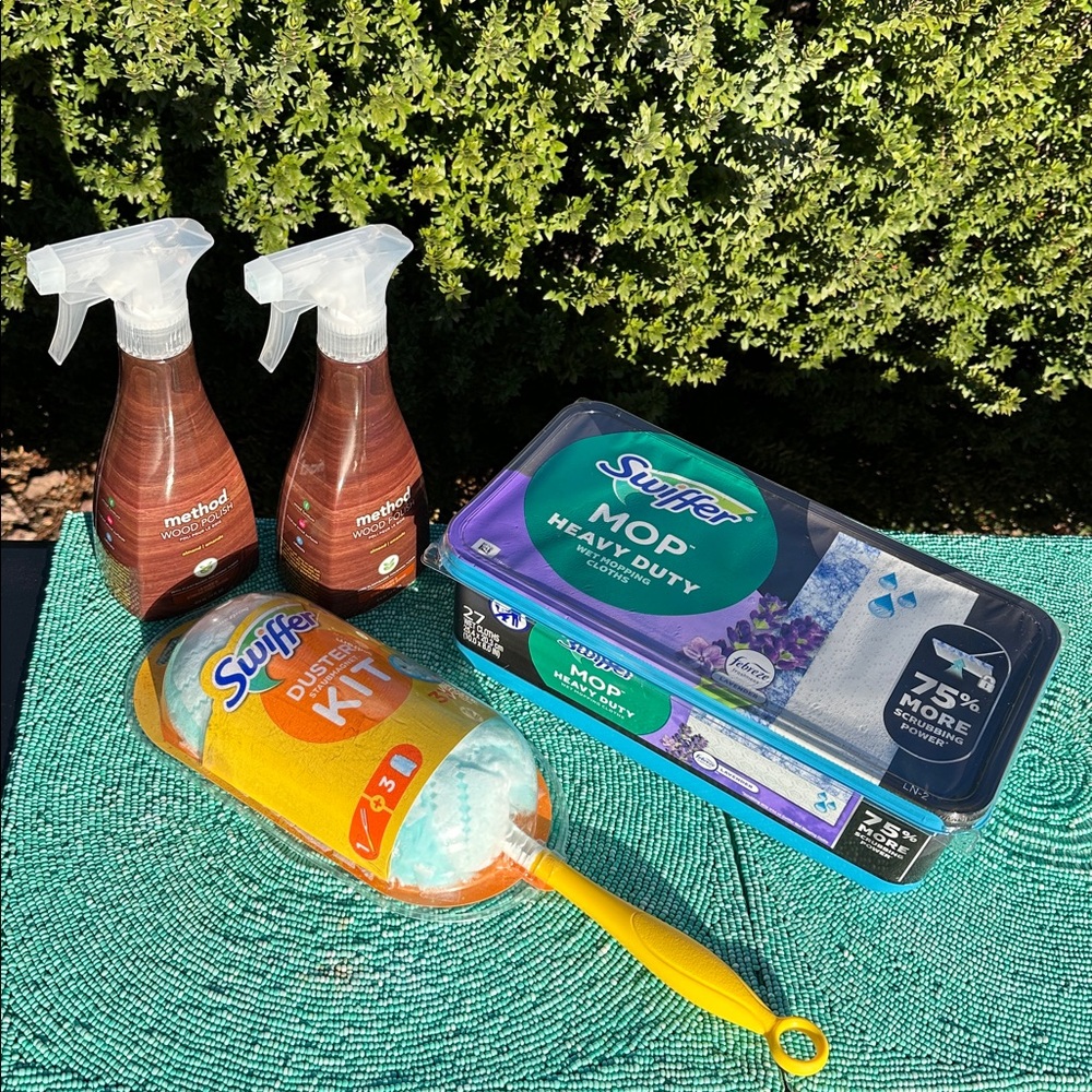 Method Wood Polish, Swiffer duster Kit & mop cloths-brand new-originally packed